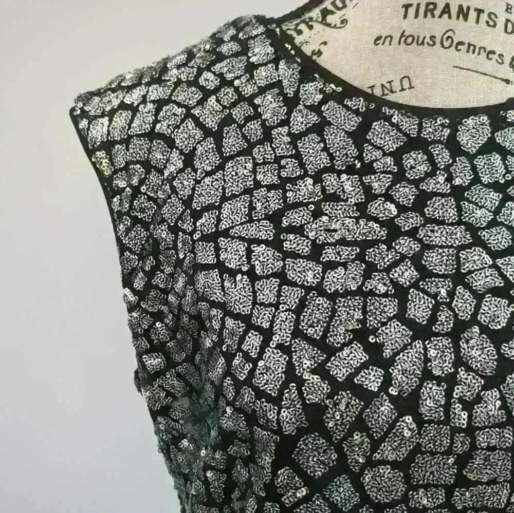H&M | Women's Black/Silver Conscious Sequin Sleeveless Midi Dress - Picture 2 of 4